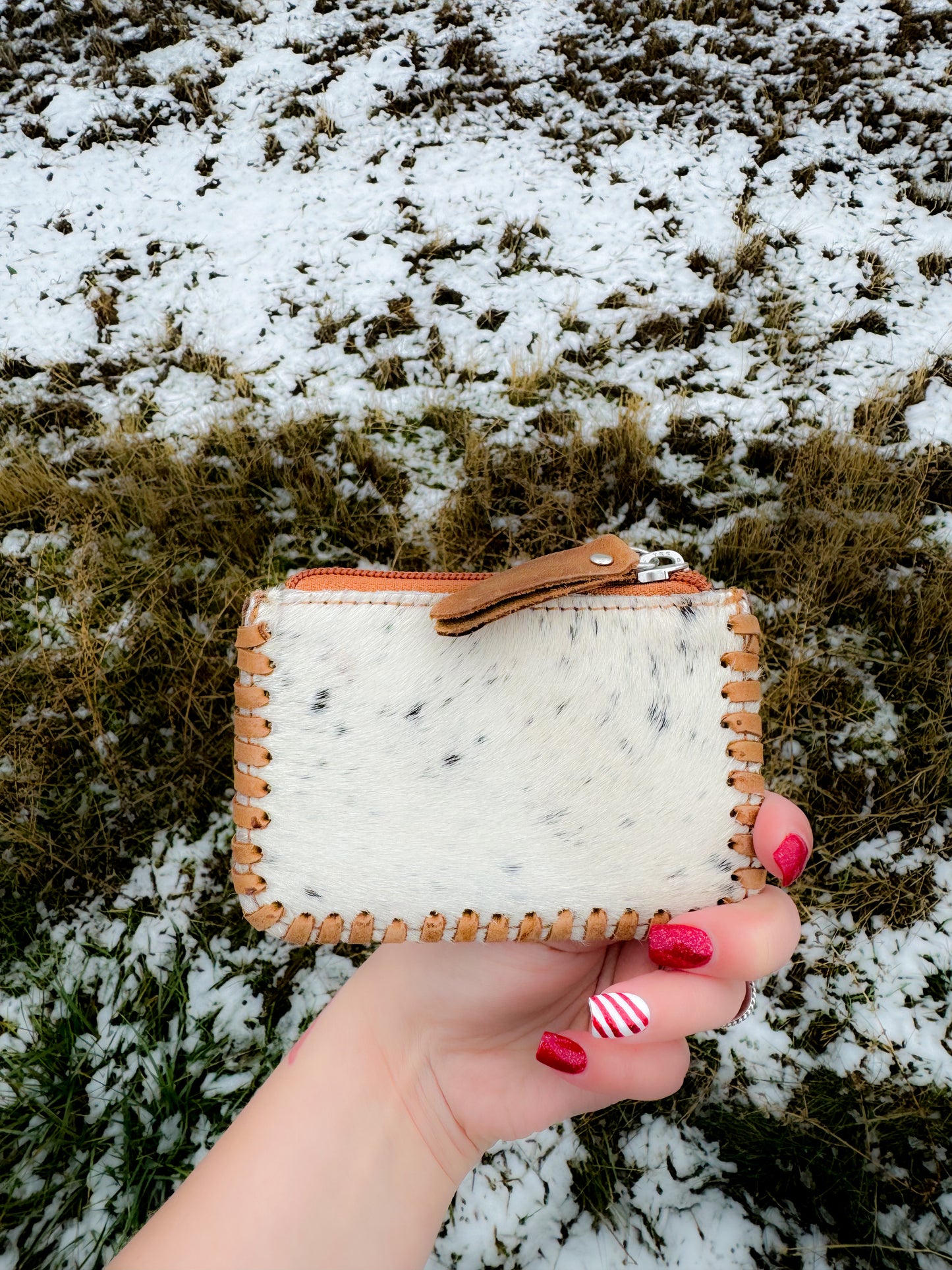 HIGHLAND COW TOOLED LEATHER AND COWHIDE COIN POUCH