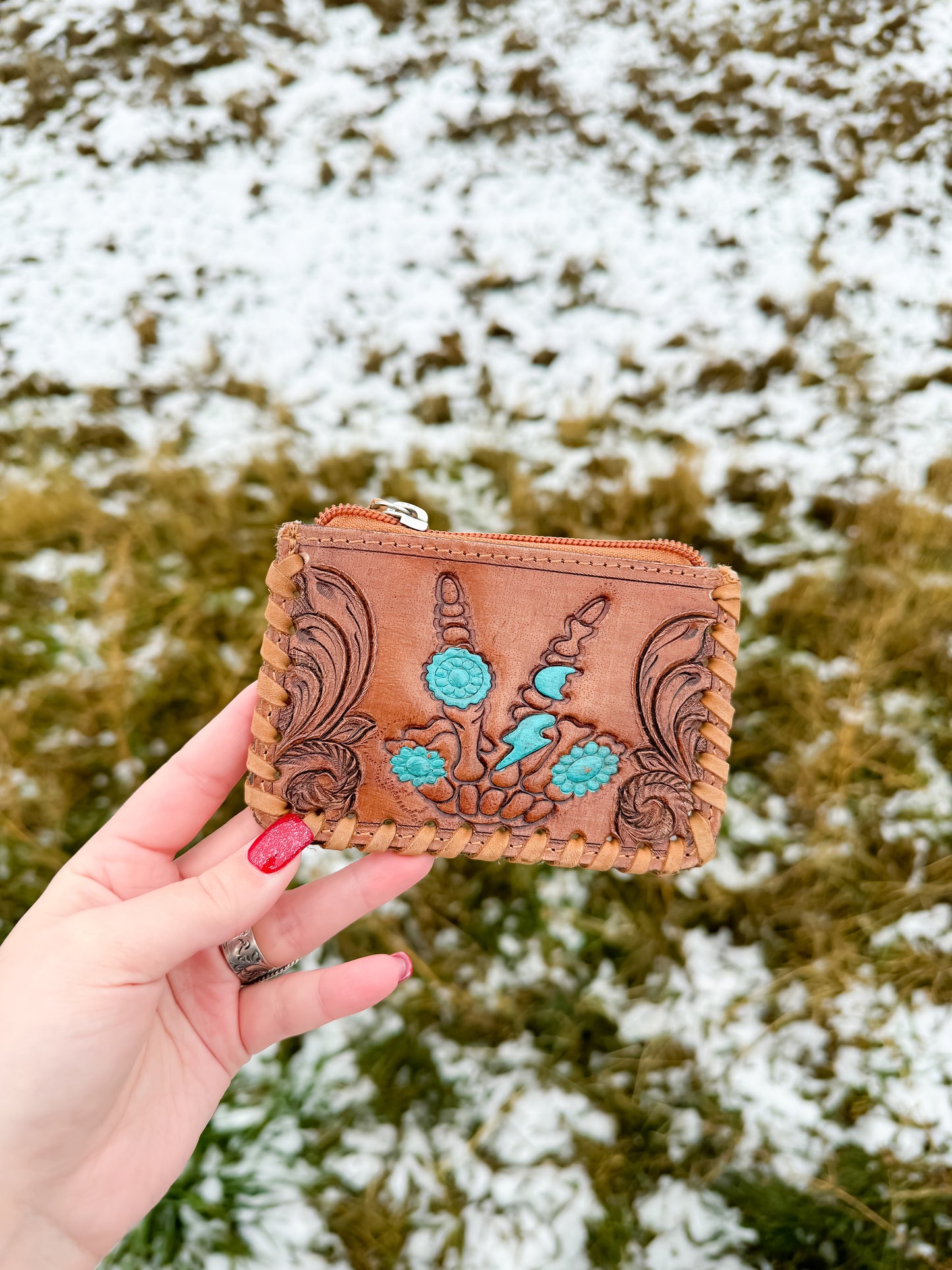 PEACE OUT COWBOY - TOOLED LEATHER AND COWHIDE COIN POUCH