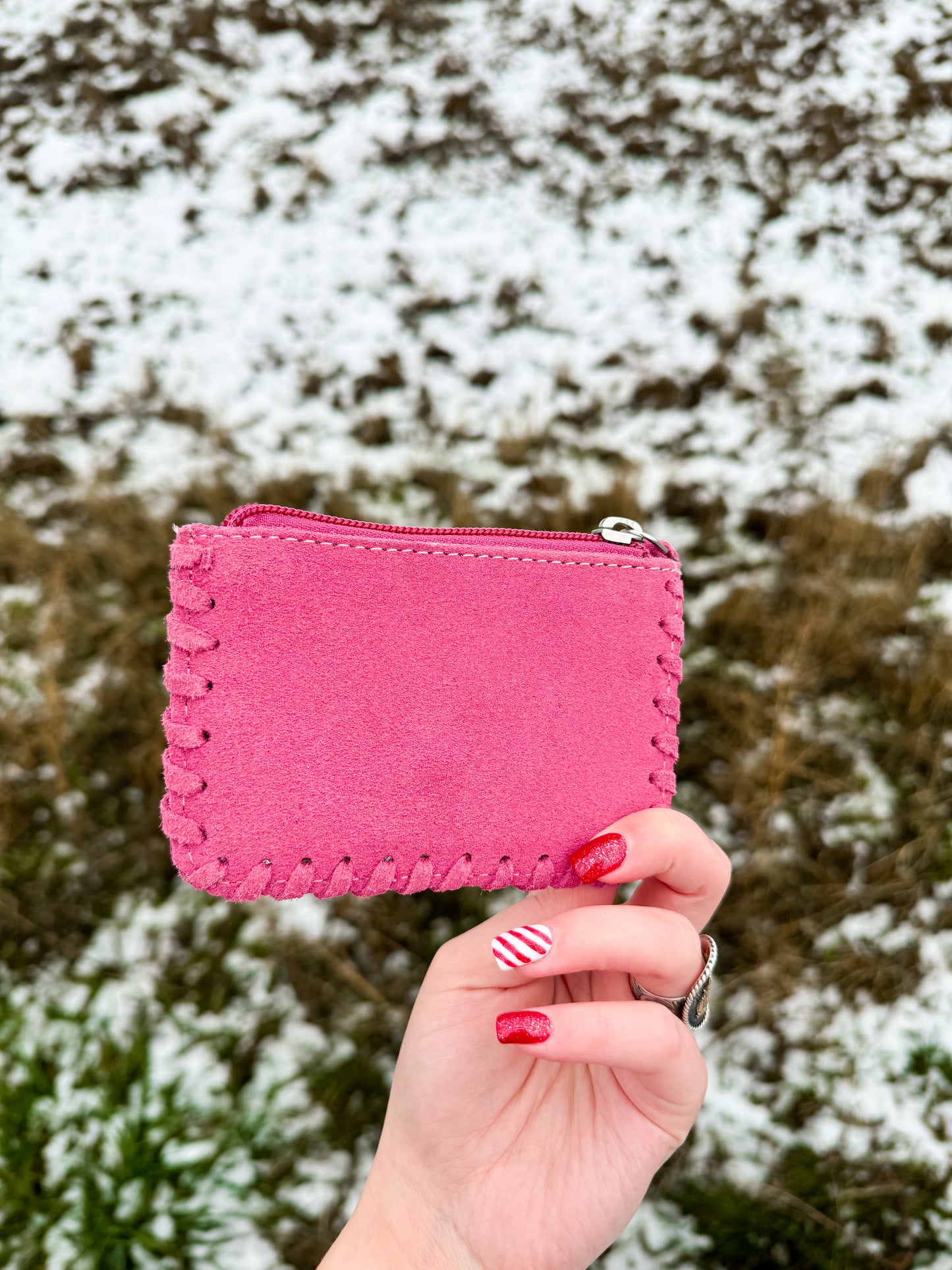 PINK BOOT-STITCH LEATHER COIN POUCH